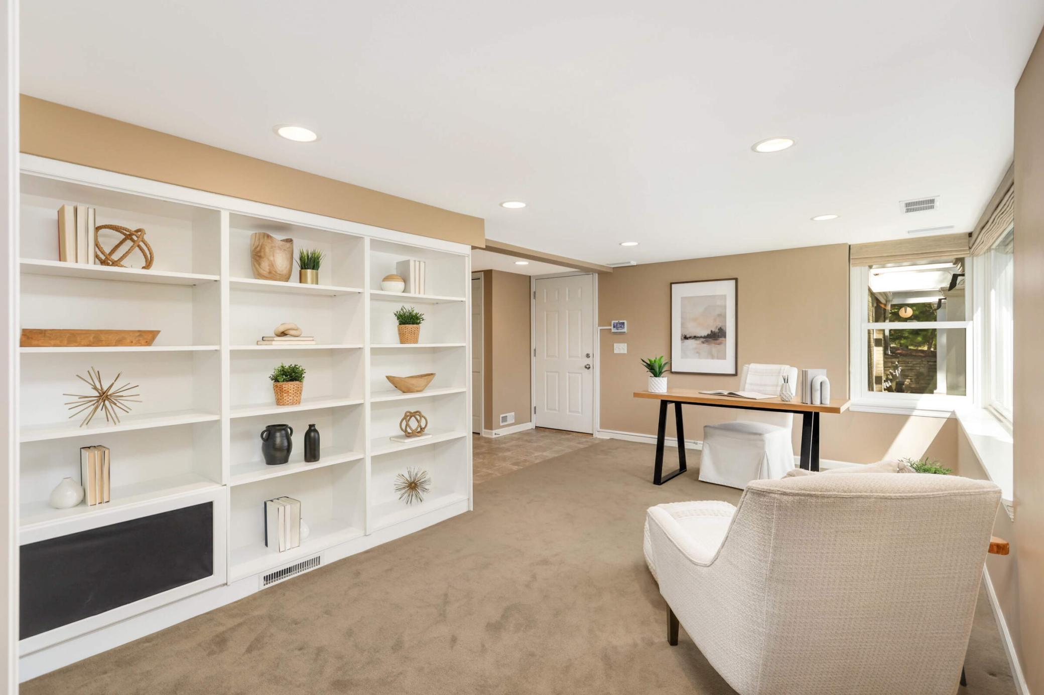 The lower level flex room is perfect for a home office