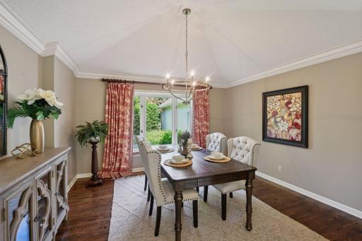 The home's dining room is a gracious space to host special occasions and gatherings