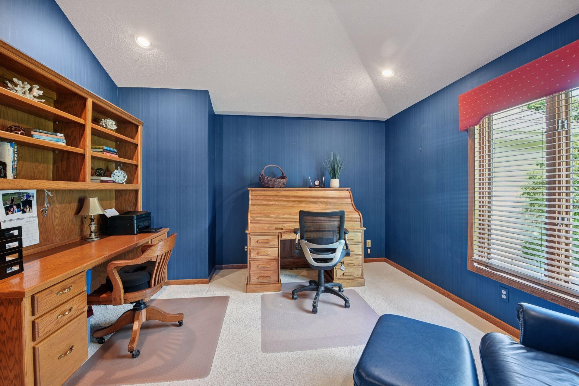 The main level provides a private space for a home office
