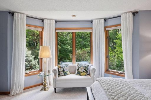 The cozy bay window offers a pretty place to enjoy the views