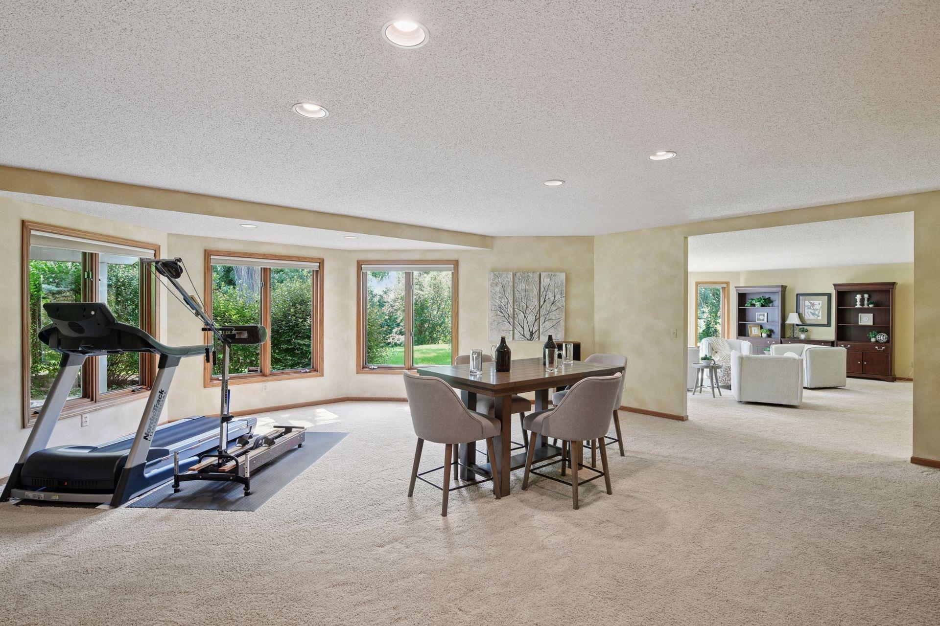A multi-use space ... exercise, play room, room for pool table...
