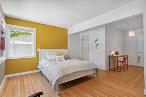 Another view of the cheerful bedroom on the main floor.