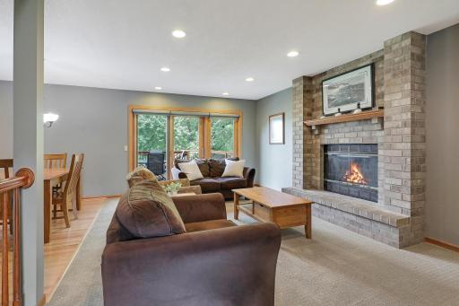 Cozy up next to the wood burning fireplace.