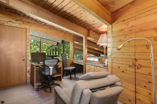 Office walks out to updated deck. Office could convert into 4th bedroom. Has a closet as well.