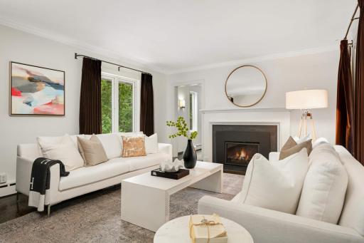 A stunning gas fireplace in the living room
