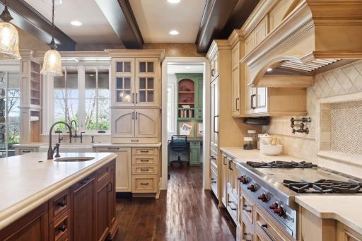 Off the kitchen a convenient home office space