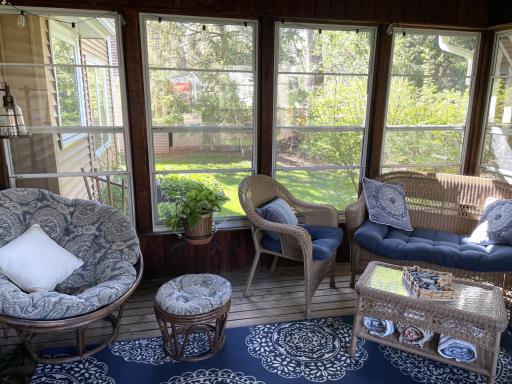 14x14 2 season porch. Very comfortable size, plus nestled in private backyard and has adjoining patio