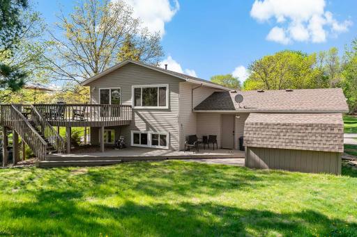Oversized deck with lower deck and shed for storage, she-shed or put a hot tub or bar in there!