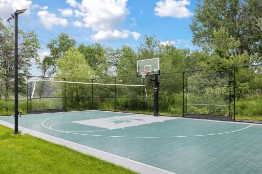 The sport court has interchangeable tiles to suit your choice in sports teams or colors!