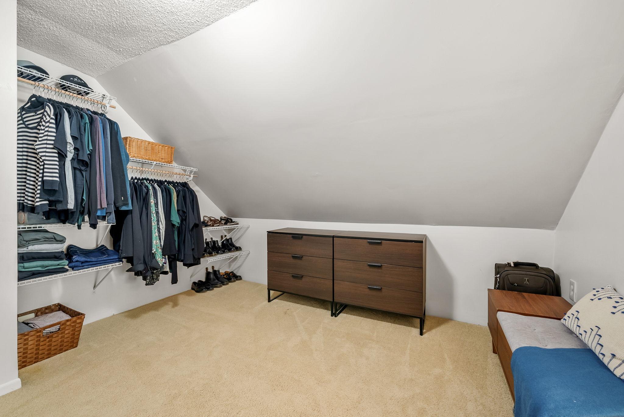 Currently the upstairs flex space is being used as a walk-in closet. It could also be used as an office, nursery, play room, you name it!