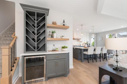 This coffee and wine bar with cooler is a very thoughtful item when you are entertaining.