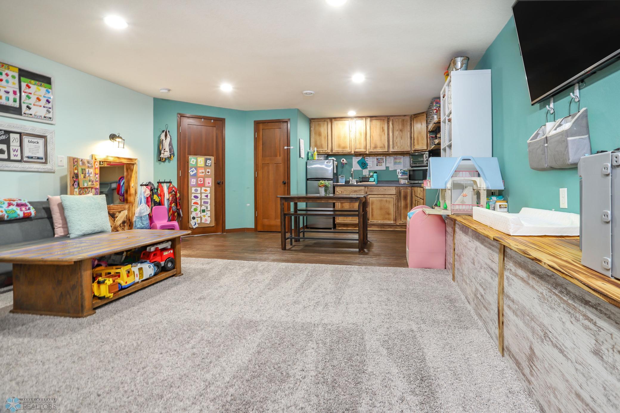 Family room in finished basement