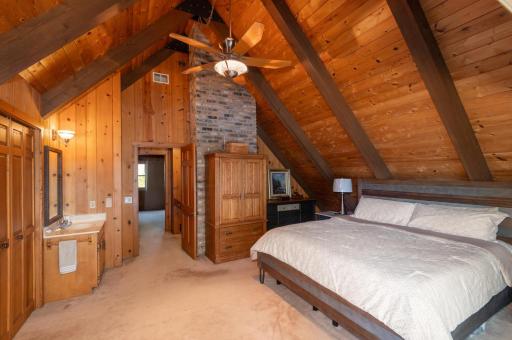 There is the potential for a gas fireplace in the room, large closet, vanity and ceiling fan.