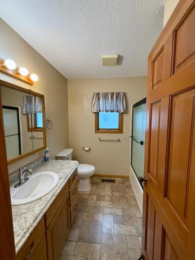 Great storage in the bathroom, new shower doors