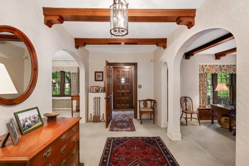 Spectacular entryway/foyer with beamed ceilings