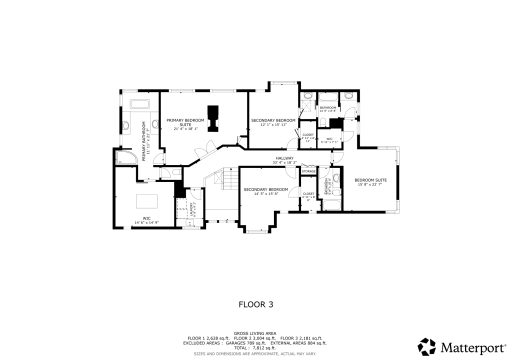 Upper Level Floor Plan & Estimated Square Footage