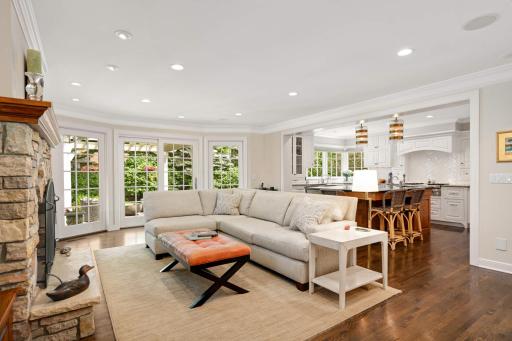 The family room is open off of the kitchen