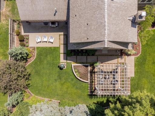 Aerial shot of the east side of the backyard