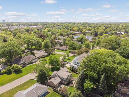 Aerial showing lake Harvey at the end of the block and the 3 Edina public schools just blocks away