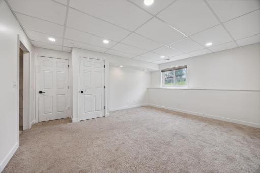 The lower level family room overlooks the back yard, has tons of natural light and is perfect for a cozy movie night, game room, anything your heart desires.