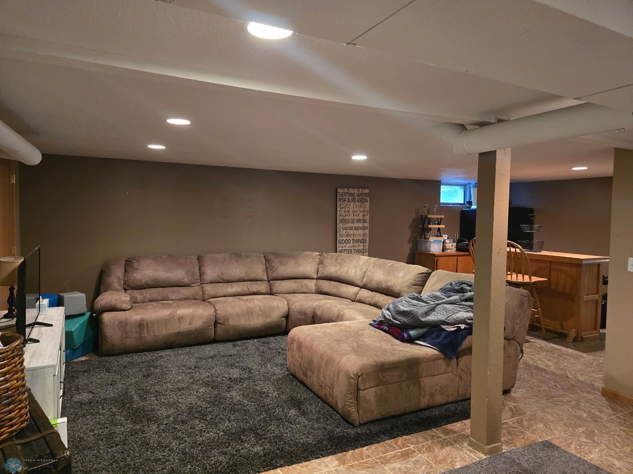 Family room in basement