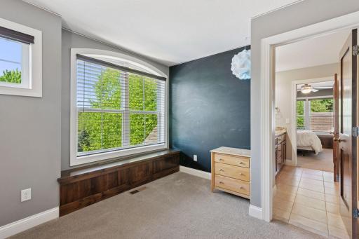 Bedroom 3 up - chalkboard wall and built-in window seating