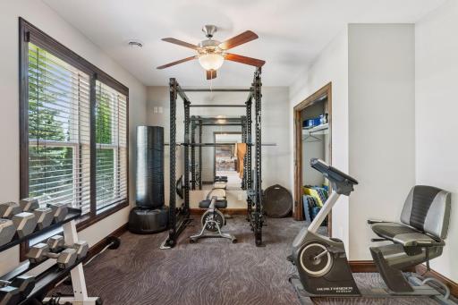 Lower level bedroom 5 currently used as a workout room