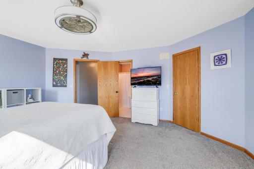Another view of the room as you look into the walk-in closet area and private 3/4 bathroom.