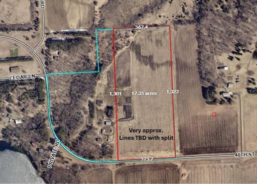 17 approx acres- lines TBD with final survey and split.