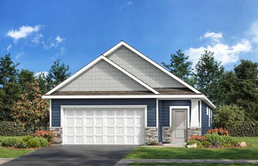Welcome home to Brookshire in Lakeville! The Sawyer is DR Horton's newest one-level, open concept plan with an unfinished lookout basement! Exterior rendering; Colors may vary.
