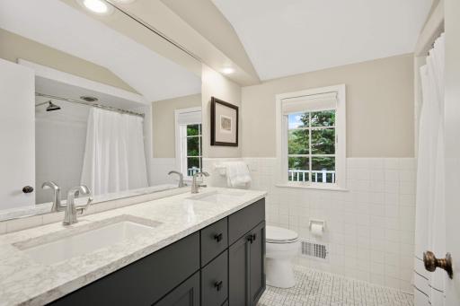 Upper level full bathroom that is expandable in the future if desired