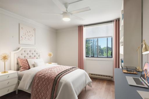 Virtual staged bedroom and window treatments