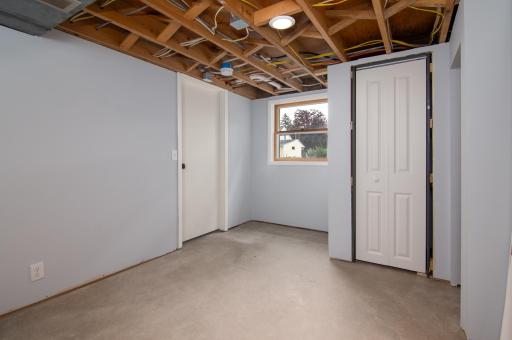 Basement bedroom just needs flooring and ceiling