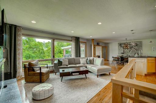 The mid-mod vibe is real in the expansive living room.