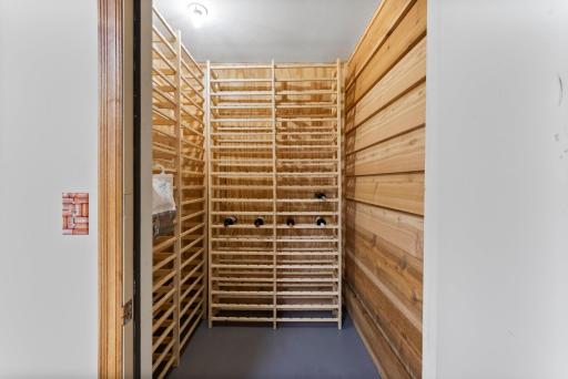 Wine cellar and cold storage located in the basement family room.