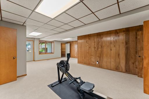 Massive Amusement Room in Lower Level, perfect place for a Playroom, Home Gym, Game Room Movie Theater. Open Door on the far side is a small Wine Cellar or Cold Storage Room.