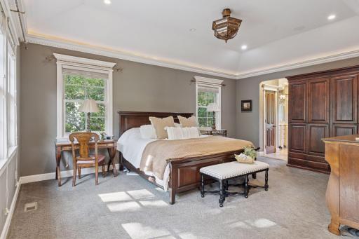 The upstairs spacious primary bedroom ensuite.