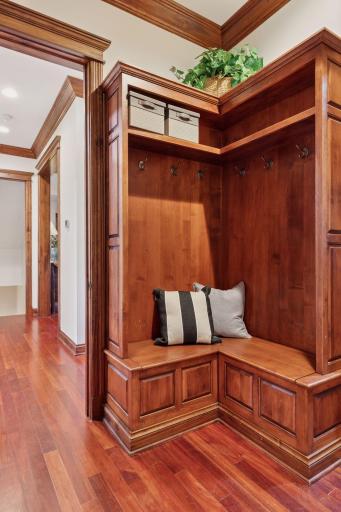 The mudroom just in from the attached 3 car heated garage provides the prefect transition space.