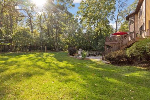 Fully fenced backyard on 1.5 acres with abundant wildlife.