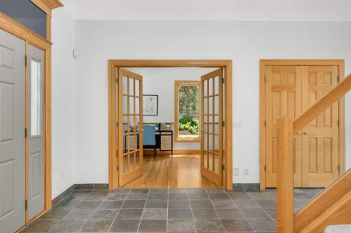 Large office with french doors is ideal for remote work