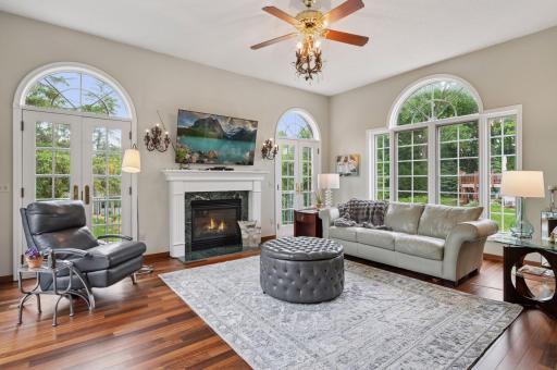 Tall ceilings provide opportunity for the floor to ceiling windows to bring in great light.