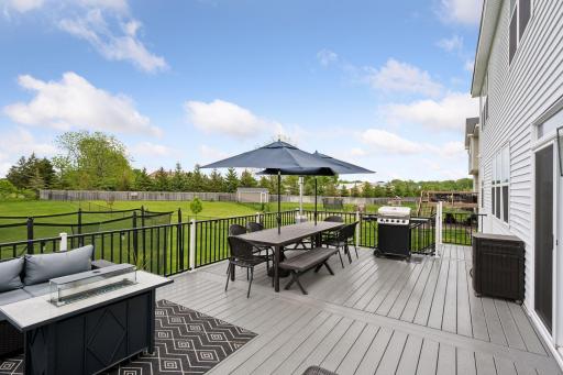 Whether you're hosting summer barbecues or enjoying quiet morning coffee, this elevated deck offers unobstructed views of the lush green yard and surrounding landscape.