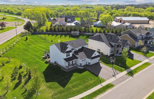 Overhead view of the well planned and maintained neighborhood.