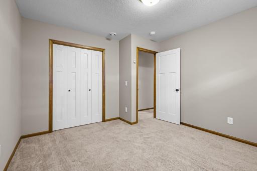 Lower-level bedroom #3 is tucked away from the family room. quiet & relaxing.