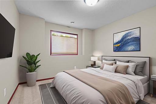 Egress window in bedroom #3 brings natural light the shades open from the top or bottom. Virtually staged