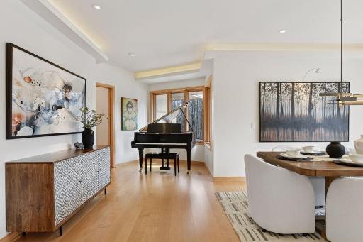 An elegant formal dining room off the entryway