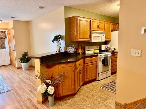 Breakfast bar area will hold 2-3 barstools easily