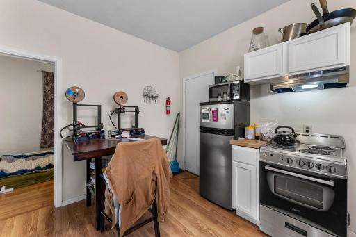 Main level kitchen and garage service door.
