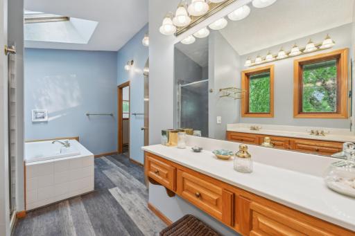 Primary bathroom with skylight above the bath