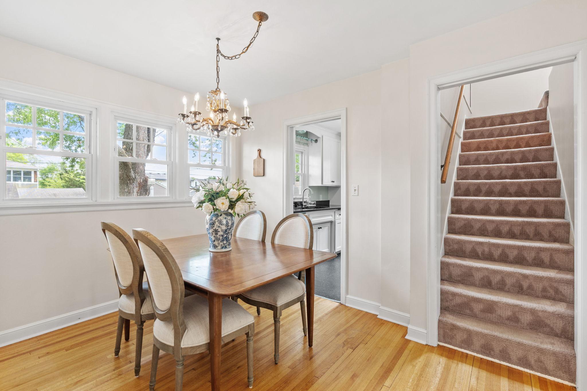 The dining room is spacious and is conveniently located right off of the kitchen and living room area.